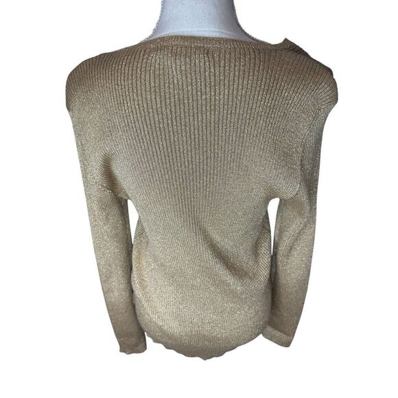 Lauren Ralph Lauren Gold Ribbed V-Neck Knit Sweater Size XL - Picture 3 of 6